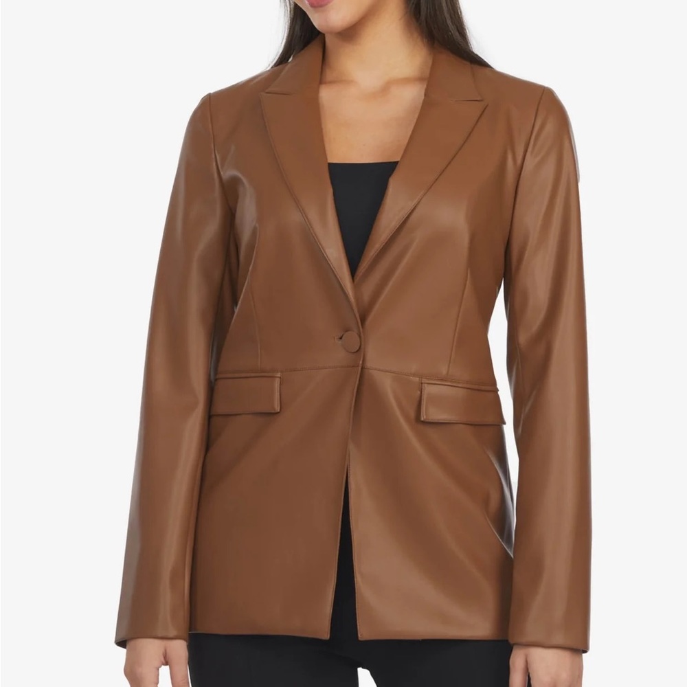 NWT LAUNDRY by Shelli Segal Women’s Faux Leather Blazer Size M in Brown